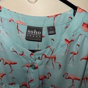 Soho Aqua Top with Coral Flamingo Print